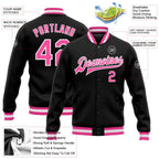 Custom Black Pink-White Bomber Full-Snap Varsity Letterman Jacket photo 5