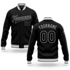 Custom Black Black-Gray Bomber Full-Snap Varsity Letterman Jacket