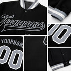 Custom Black Black-Gray Bomber Full-Snap Varsity Letterman Jacket detail