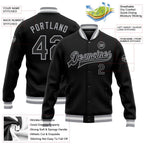 Custom Black Black-Gray Bomber Full-Snap Varsity Letterman Jacket photo 5