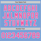 Custom Light Blue Pink-White Bomber Full-Snap Varsity Letterman Jacket photo 6