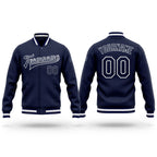 Custom Navy Navy-White Bomber Full-Snap Varsity Letterman Jacket