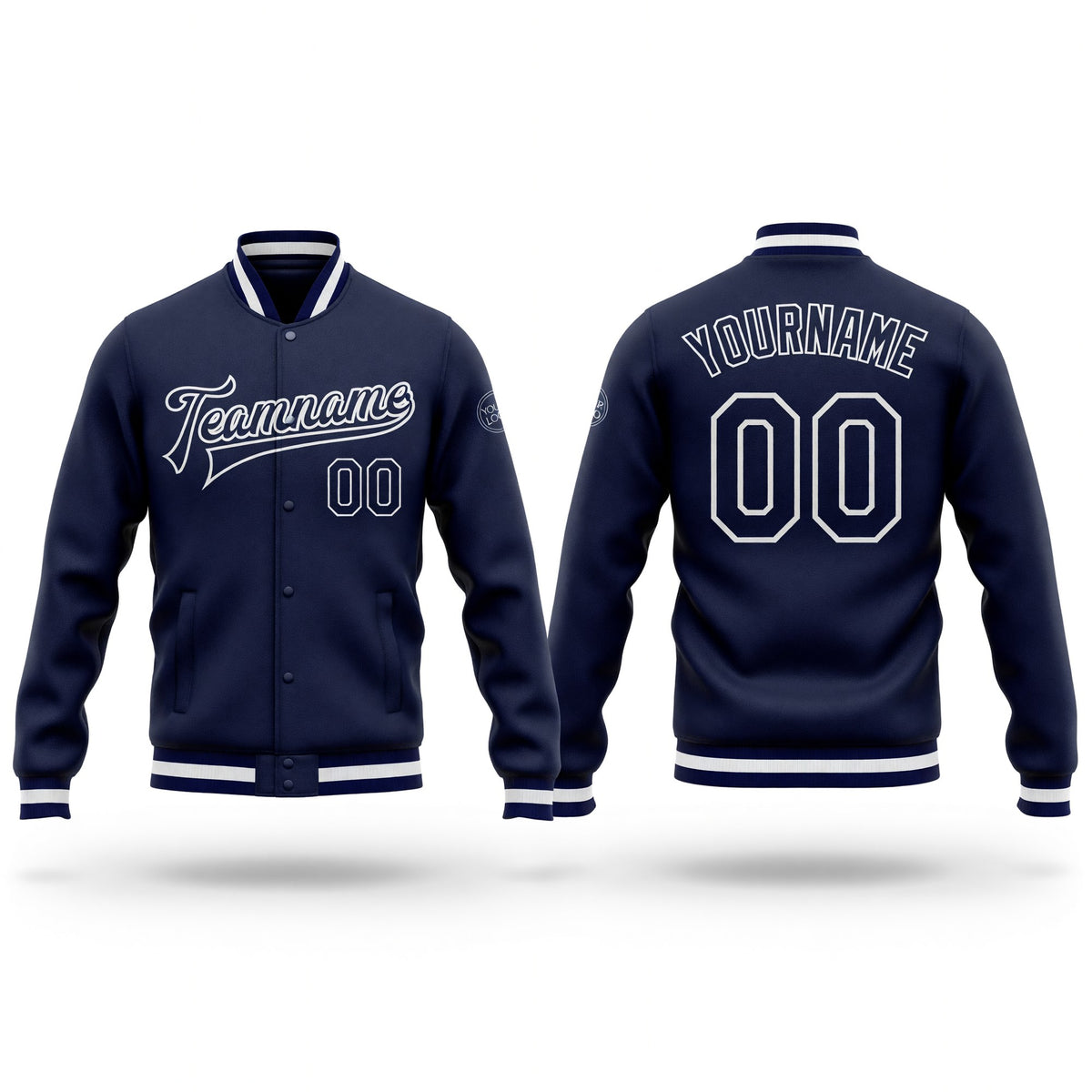 Custom Navy Navy-White Bomber Full-Snap Varsity Letterman Jacket