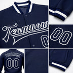 Custom Navy Navy-White Bomber Full-Snap Varsity Letterman Jacket detail
