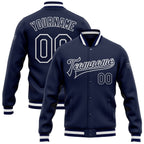 Custom Navy Navy-White Bomber Full-Snap Varsity Letterman Jacket photo 1