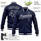 Custom Navy Navy-White Bomber Full-Snap Varsity Letterman Jacket photo 5