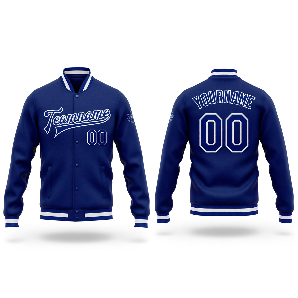 Custom Royal Royal-White Bomber Full-Snap Varsity Letterman Jacket
