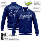 Custom Royal Royal-White Bomber Full-Snap Varsity Letterman Jacket photo 5
