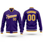 Custom Purple Gold-White Bomber Full-Snap Varsity Letterman Jacket