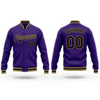 Custom Purple Black-Old Gold Bomber Full-Snap Varsity Letterman Jacket