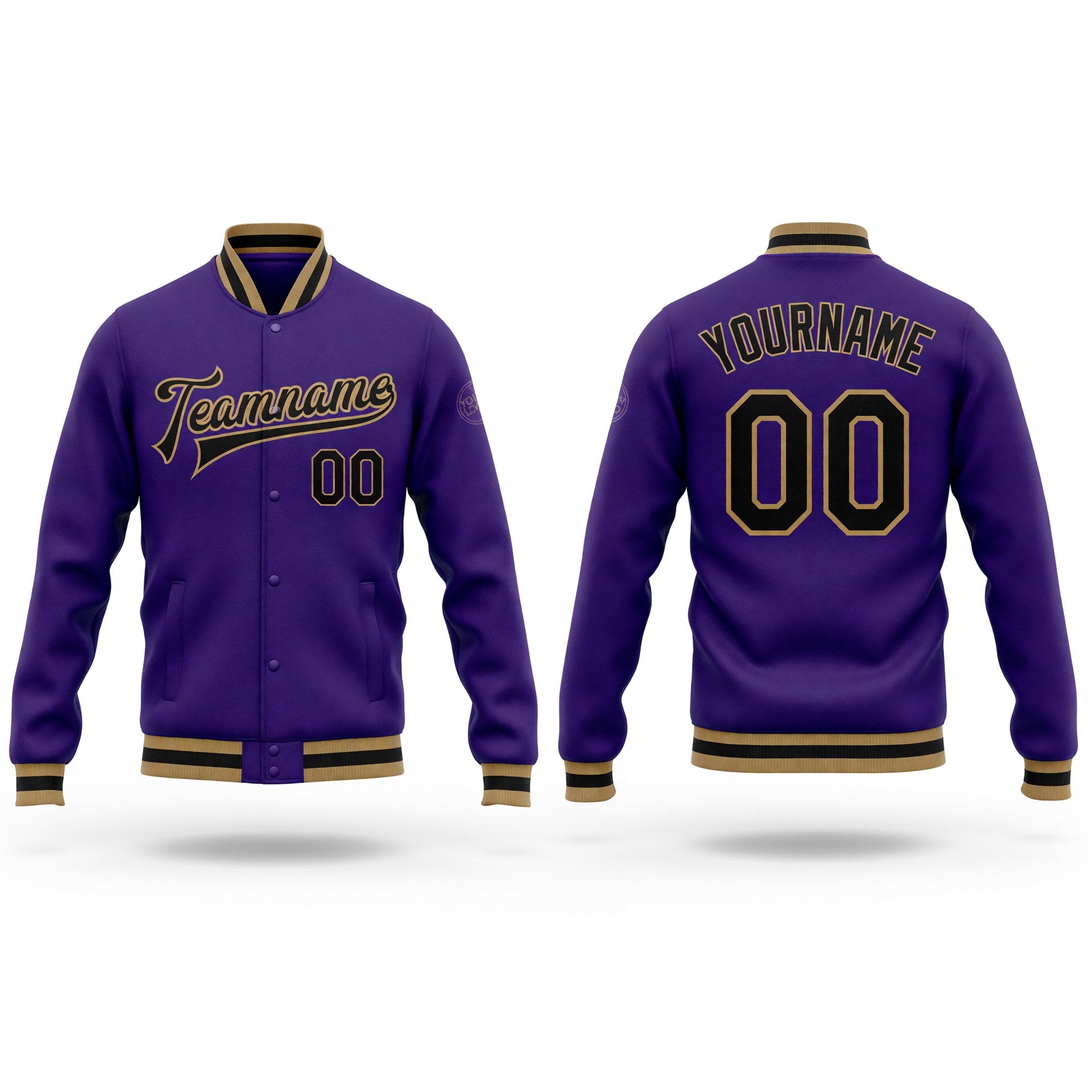 Custom Purple Black-Old Gold Bomber Full-Snap Varsity Letterman Jacket