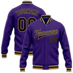 Custom Purple Black-Old Gold Bomber Full-Snap Varsity Letterman Jacket photo 1