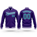 Custom Purple Teal-White Bomber Full-Snap Varsity Letterman Jacket