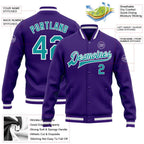 Custom Purple Teal-White Bomber Full-Snap Varsity Letterman Jacket photo 5