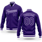 Custom Purple Purple-White Bomber Full-Snap Varsity Letterman Jacket