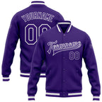 Custom Purple Purple-White Bomber Full-Snap Varsity Letterman Jacket photo 1