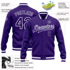 Custom Purple Purple-White Bomber Full-Snap Varsity Letterman Jacket photo 5