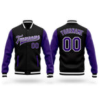 Custom Black Purple-White Bomber Full-Snap Varsity Letterman Two Tone Jacket