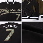 Custom Black Camo-Olive Bomber Full-Snap Varsity Letterman Two Tone Jacket photo 4