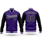Custom Purple Black-White Bomber Full-Snap Varsity Letterman Two Tone Jacket