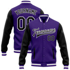 Custom Purple Black-White Bomber Full-Snap Varsity Letterman Two Tone Jacket photo 1