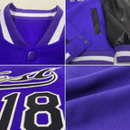 Custom Purple Black-White Bomber Full-Snap Varsity Letterman Two Tone Jacket photo 4