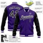 Custom Purple Black-White Bomber Full-Snap Varsity Letterman Two Tone Jacket photo 5