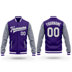 Custom Purple White-Gray Bomber Full-Snap Varsity Letterman Two Tone Jacket