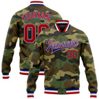 Custom Camo Red-Royal Bomber Full-Snap Varsity Letterman Salute To Service Jacket photo 1