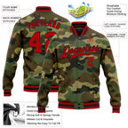 Custom Camo Red-Black Bomber Full-Snap Varsity Letterman Salute To Service Jacket photo 5