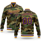 Custom Camo Purple-Gold Bomber Full-Snap Varsity Letterman Salute To Service Jacket