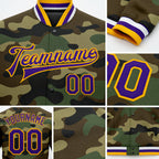 Custom Camo Purple-Gold Bomber Full-Snap Varsity Letterman Salute To Service Jacket detail