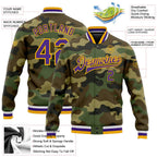 Custom Camo Purple-Gold Bomber Full-Snap Varsity Letterman Salute To Service Jacket photo 5
