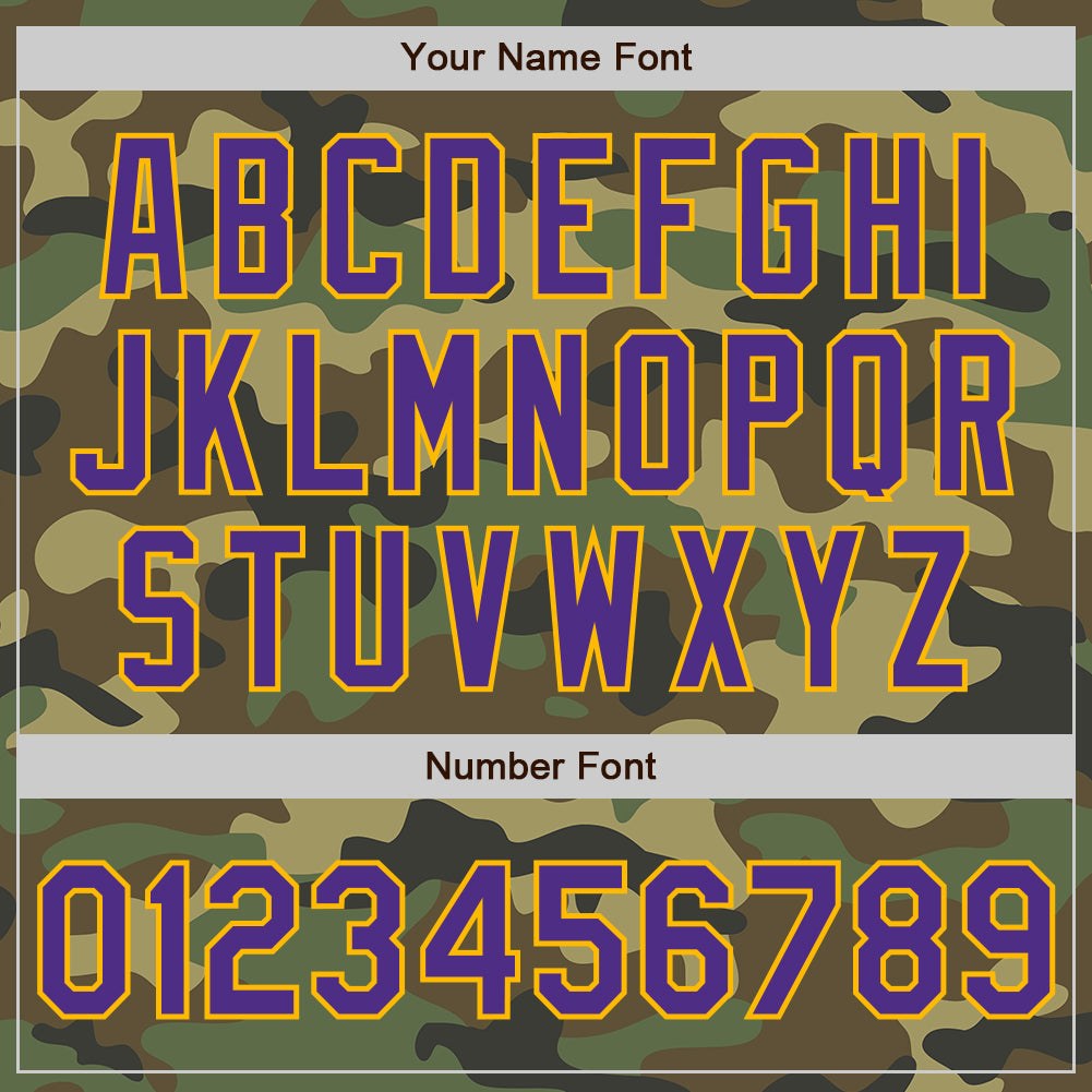 Custom Camo Purple-Gold Bomber Full-Snap Varsity Letterman Salute To Service Jacket photo 7