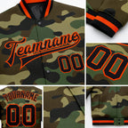 Custom Camo Black-Orange Bomber Full-Snap Varsity Letterman Salute To Service Jacket detail