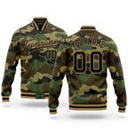 Custom Camo Black-Old Gold Bomber Full-Snap Varsity Letterman Salute To Service Jacket