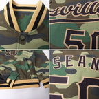 Custom Camo Black-Old Gold Bomber Full-Snap Varsity Letterman Salute To Service Jacket photo 4