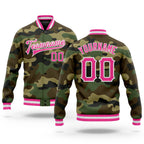 Custom Camo Pink-White Bomber Full-Snap Varsity Letterman Salute To Service Jacket