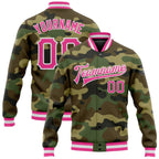 Custom Camo Pink-White Bomber Full-Snap Varsity Letterman Salute To Service Jacket photo 1