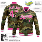 Custom Camo Pink-White Bomber Full-Snap Varsity Letterman Salute To Service Jacket photo 5