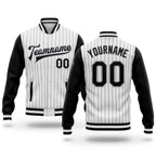 Custom White Black Pinstripe Black-Gray Bomber Full-Snap Varsity Letterman Two Tone Jacket