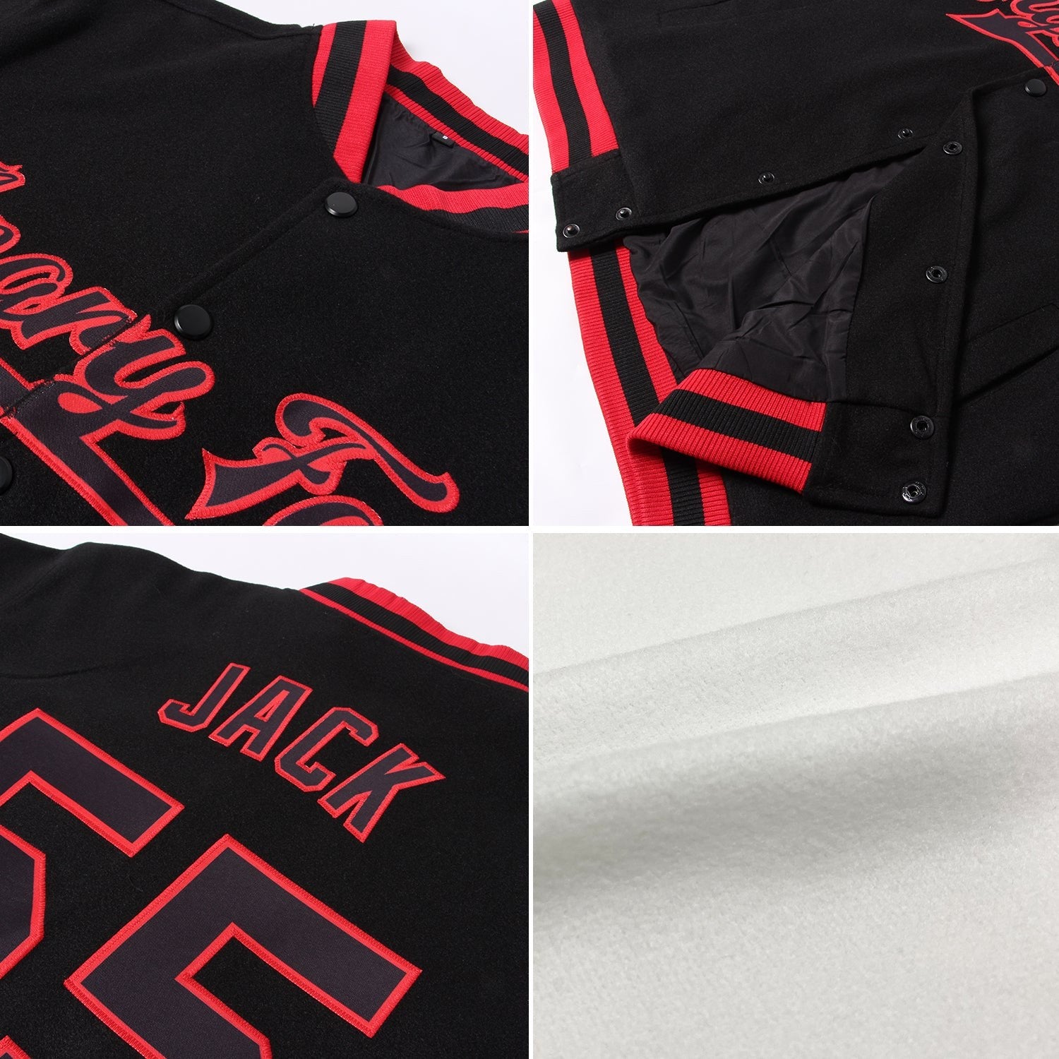 Custom White Black Pinstripe Black-Gray Bomber Full-Snap Varsity Letterman Two Tone Jacket photo 4
