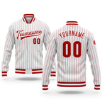 Custom White Red Pinstripe Red-White Bomber Full-Snap Varsity Letterman Jacket