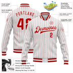 Custom White Red Pinstripe Red-White Bomber Full-Snap Varsity Letterman Jacket photo 5