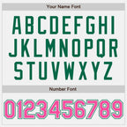 Custom White Kelly Green Pinstripe Pink-Kelly Green Bomber Full-Snap Varsity Letterman Jacket photo 6