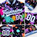 Custom Graffiti Pattern White-Light Blue Splashes 3D Bomber Full-Snap Varsity Letterman Jacket detail