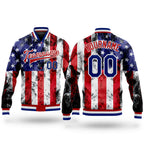 Custom White Royal-Red American Flag Fashion 3D Bomber Full-Snap Varsity Letterman Jacket