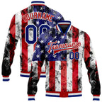 Custom White Royal-Red American Flag Fashion 3D Bomber Full-Snap Varsity Letterman Jacket photo 1