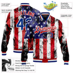 Custom White Royal-Red American Flag Fashion 3D Bomber Full-Snap Varsity Letterman Jacket photo 5