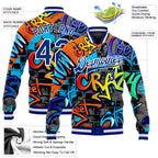 Custom Graffiti Pattern Royal-White Geometric 3D Bomber Full-Snap Varsity Letterman Jacket photo 5